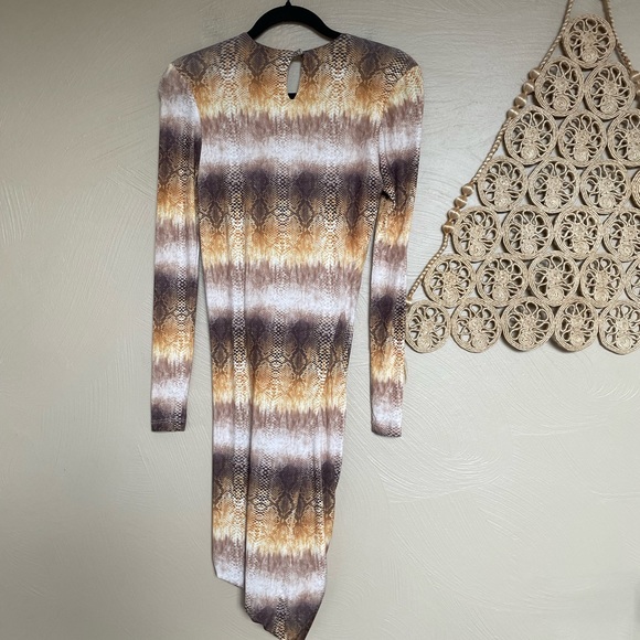 Torn by Ronny Kobo Snakeskin Print Body Con Ruched Mini Dress, Size Small - Picture 4 of 12